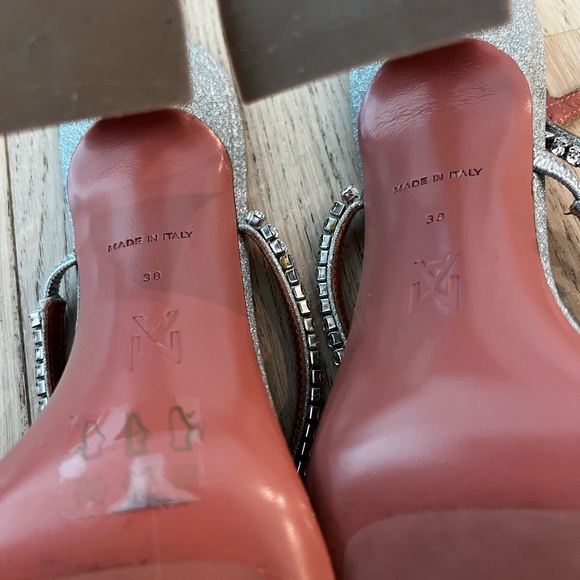 Amina Muaddi silver glitter and rhinestone heeled sandal 38 - Picture 10 of 16